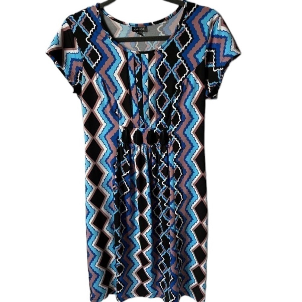 Voir Voir Geometric Print Shift Dress Blue Black Pink Size 10